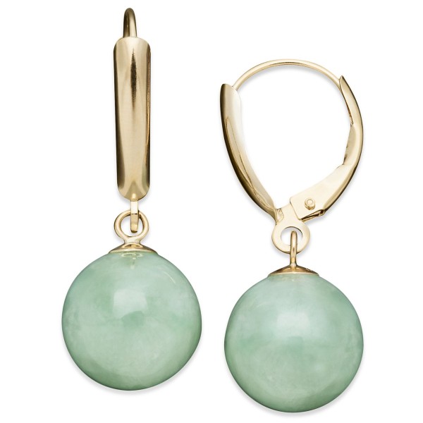 Jade Bead Drop in 14k Gold Earrings