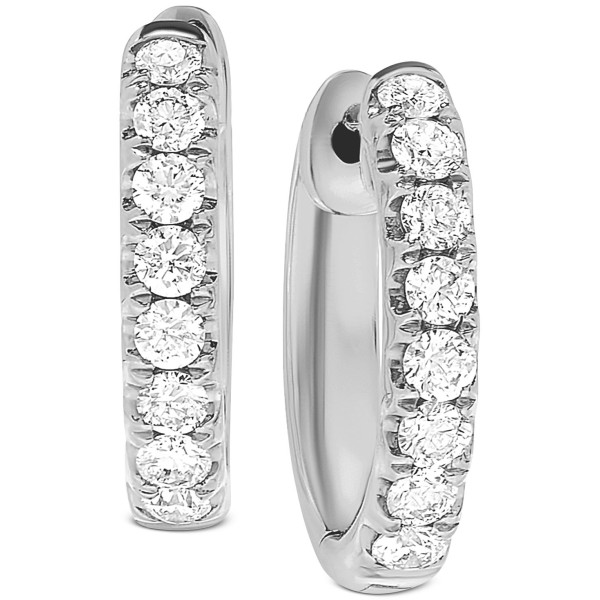 Diamond (1/2 ct. ) Small Hoop Earrings in 14k Whit...