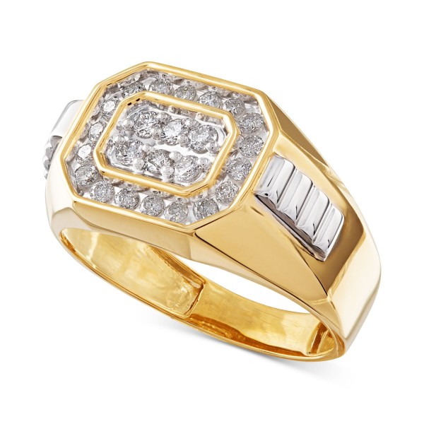 Men's Diamond Rectangle Ring in 14k Gold (1/2 ct. ...