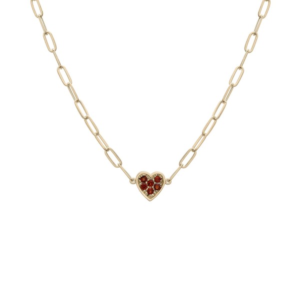 Garnet Heart Cluster Paperclip Link 18