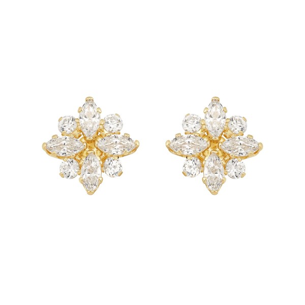 Cubic Zirconia Flower Cluster Stud Earrings in 14k...