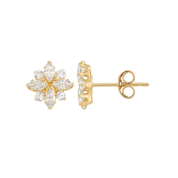 Cubic Zirconia Flower Cluster Stud Earrings in 14k...