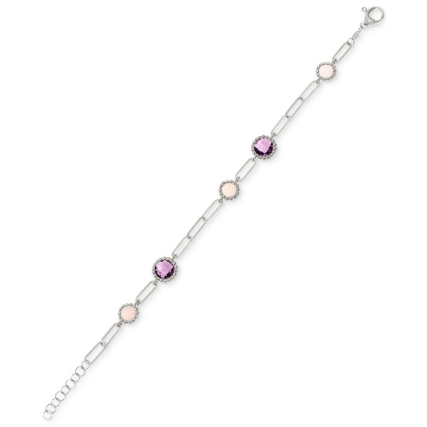 Amethyst (3 ct. ) & Rose Quartz (2-1/4 ct. ) Paperclip Link Bracelet in Sterling Silver