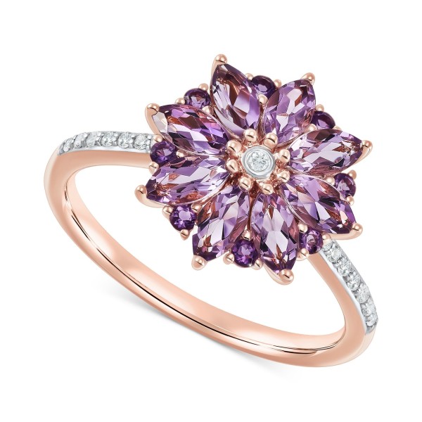 -Amethyst (1-1/3 ct. ) & Diamond (1/10 ct. ) Flower Ring in 14k Rose Gold (Also in -Topaz)