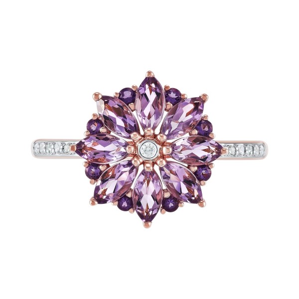 -Amethyst (1-1/3 ct. ) & Diamond (1/10 ct. ) Flower Ring in 14k Rose Gold (Also in -Topaz)