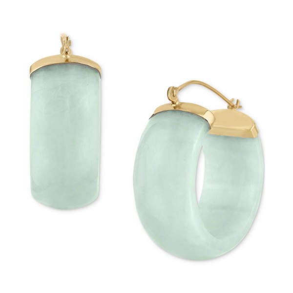 Green Jade Small Hoop Earrings in 14k Gold