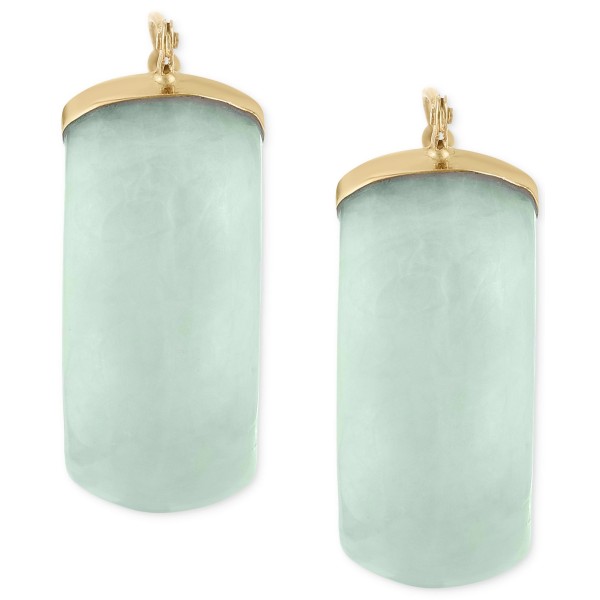 Green Jade Small Hoop Earrings in 14k Gold