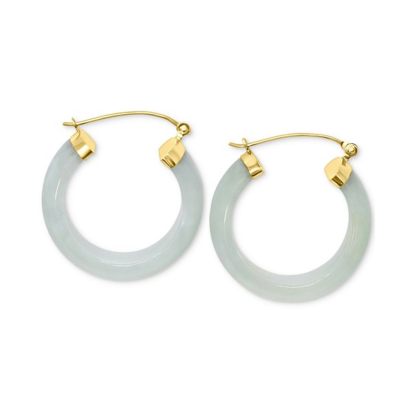 Green Jade Small Hoop Earrings in 14k Gold