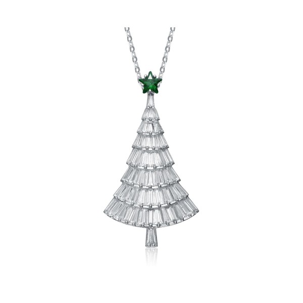 Christmas Tree White Gold Plated Cubic Zirconia White and Emerald Green Pendant/Brooch