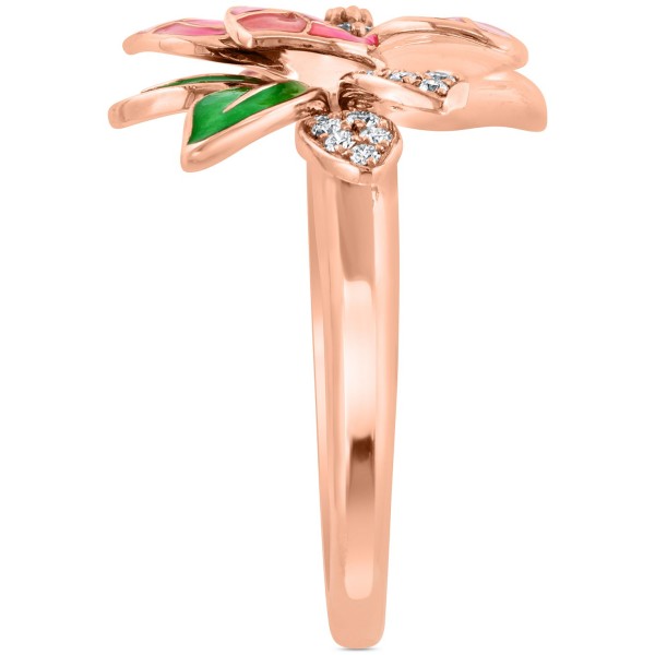 Pink & Green Enamel & Diamond Flower Ring (1/5 ct. ) in 14k Rose Gold