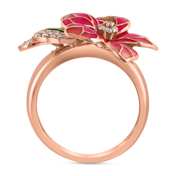 Pink & Green Enamel & Diamond Flower Ring (1/5 ct. ) in 14k Rose Gold