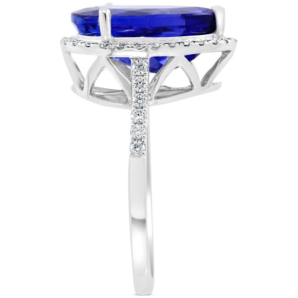 Tanzanite (6 ct. ) & Diamond (3/8 ct. ) Halo Ring in 14k White Gold