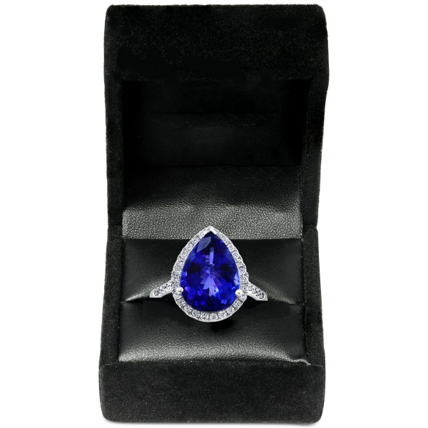 Tanzanite (6 ct. ) & Diamond (3/8 ct. ) Halo Ring in 14k White Gold