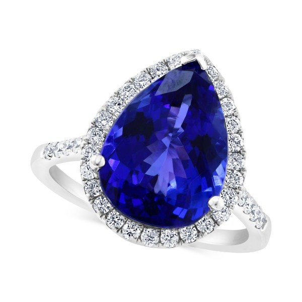 Tanzanite (6 ct. ) & Diamond (3/8 ct. ) Halo Ring in 14k White Gold