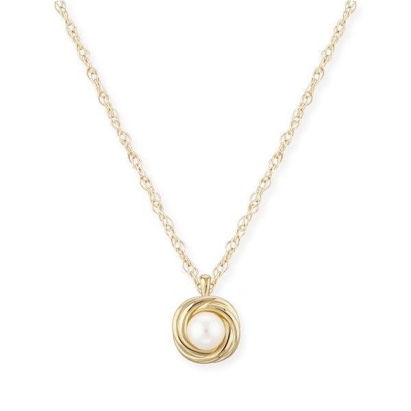 Love Knot Pearl (5 mm) Necklace Set in 14k Gold