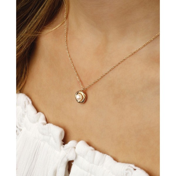 Love Knot Pearl (5 mm) Necklace Set in 14k Gold