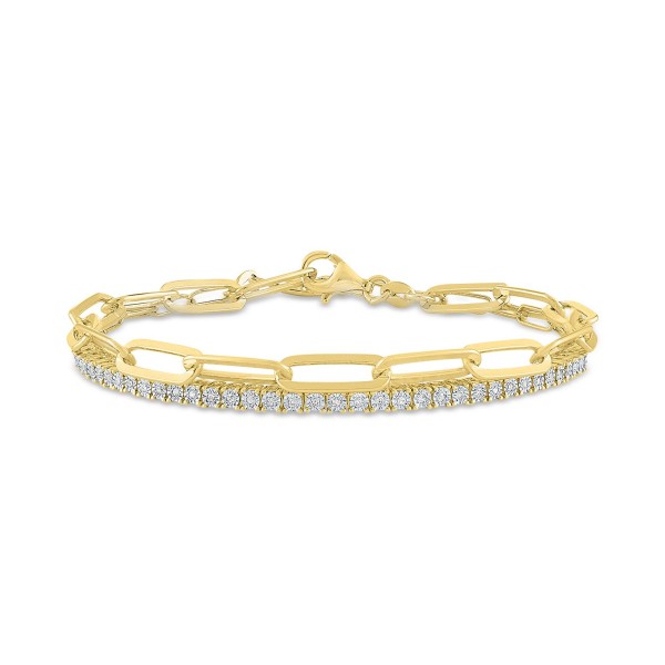 2-Pc. Diamond & Paperclip Link Bracelets (1/4 ct. ) in 14k Gold-Plated Sterling Silver