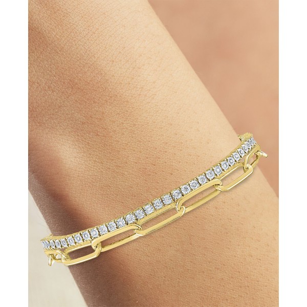 2-Pc. Diamond & Paperclip Link Bracelets (1/4 ct. ) in 14k Gold-Plated Sterling Silver