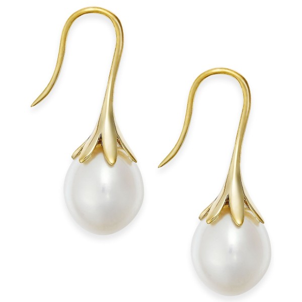 Cultured Freshwater Pearl Drop Earrings in 14K Yel...