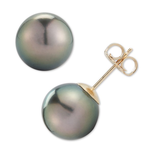 Black Cultured Tahitian Pearl (9mm) Stud Earrings in 14k Gold