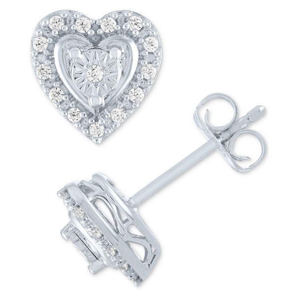 Diamond Heart Earrings (1/10 ct. ) in Sterling Sil...