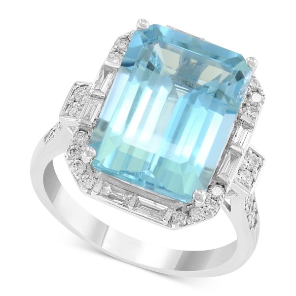 Aquamarine (6-7/8 ct. ) & Diamond (1/2 ct. ) Ring in 14k White Gold