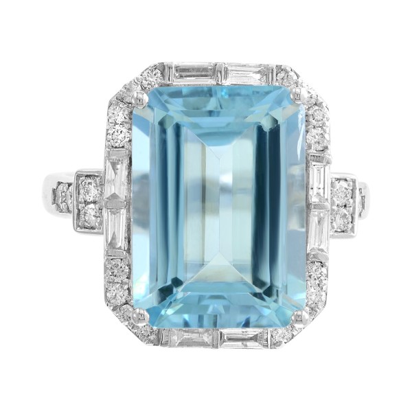 Aquamarine (6-7/8 ct. ) & Diamond (1/2 ct. ) Ring in 14k White Gold