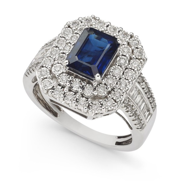 Sapphire (1-1/2 ct. t.w) and Diamond (1/2 ct. t.w) Ring in 14K White Gold (Also Available In Tanzanite)