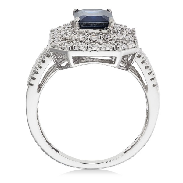 Sapphire (1-1/2 ct. t.w) and Diamond (1/2 ct. t.w) Ring in 14K White Gold (Also Available In Tanzanite)