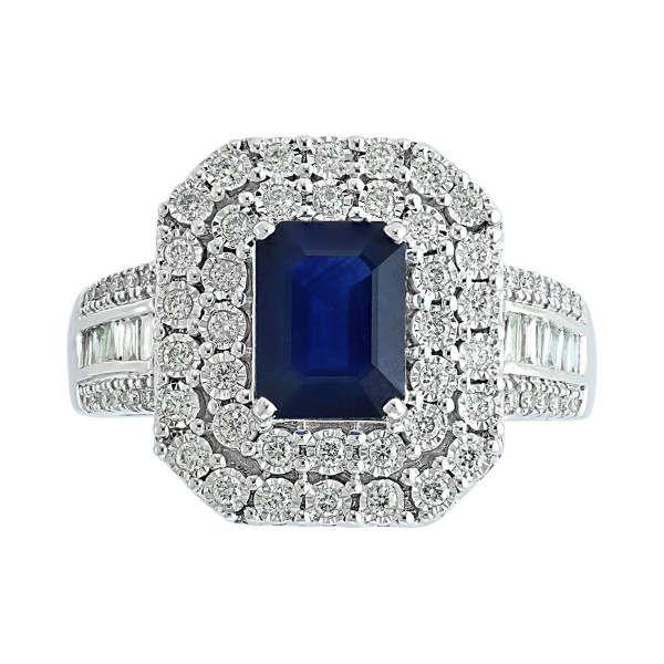 Sapphire (1-1/2 ct. t.w) and Diamond (1/2 ct. t.w) Ring in 14K White Gold (Also Available In Tanzanite)