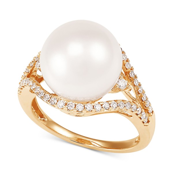 Cultured White Ming Pearl (12mm) & Diamond (1/3 ct...