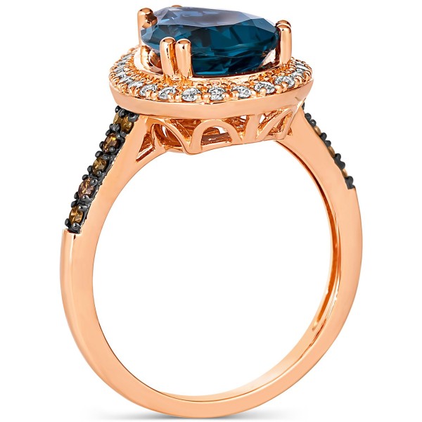 Deep Sea Blue Topaz (3 ct. ) & Diamond (3/8 ct. ) Teardrop Halo Ring in 14k Rose Gold