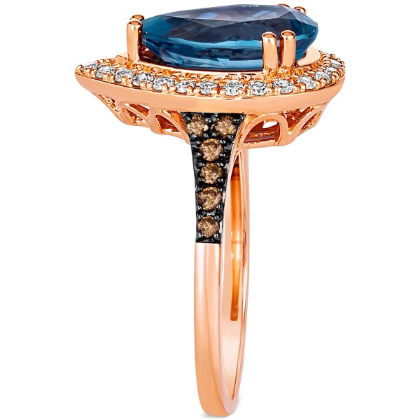 Deep Sea Blue Topaz (3 ct. ) & Diamond (3/8 ct. ) Teardrop Halo Ring in 14k Rose Gold