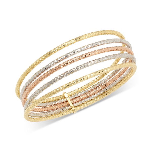 Multi-Layered Textured Bangle Bracelet in 10k Tri-...