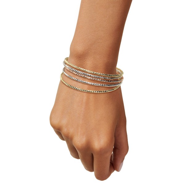 Multi-Layered Textured Bangle Bracelet in 10k Tri-...