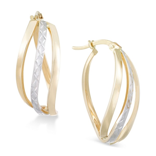 Textured Two-Tone Wavy Hoop Earrings in 14k Gold a...