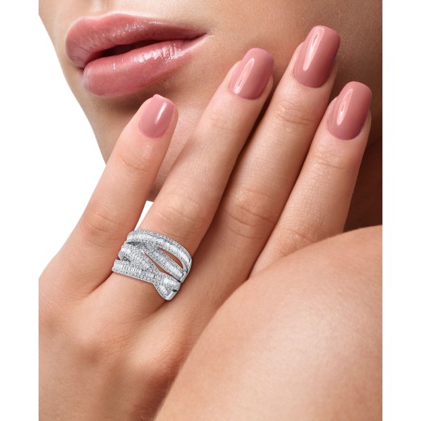 Diamond Baguette Crossover Statement Ring (1-5/8 c...